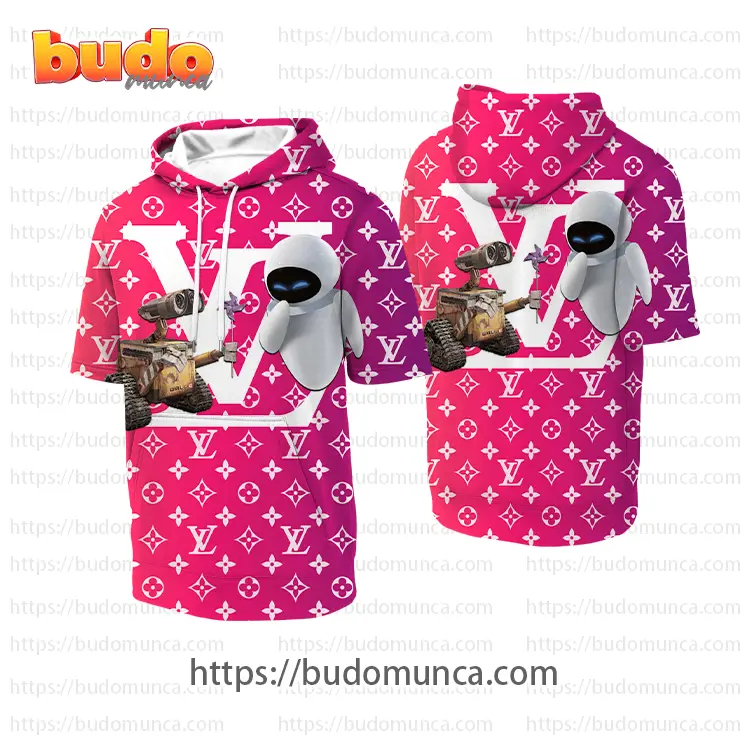 Louis vuitton and wall e robot movie hooded short sleeve t-shirt gift uninque for kid man women